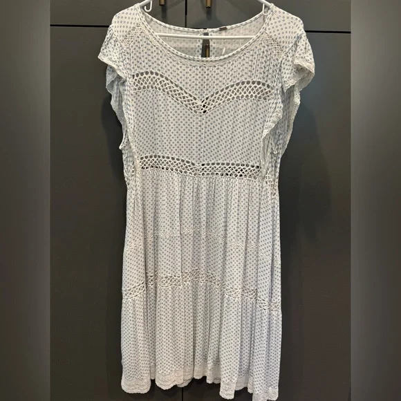 Free People Blue & White Retro Kitty Crochet Trim Dress Womens Size S - Picture 2 of 4